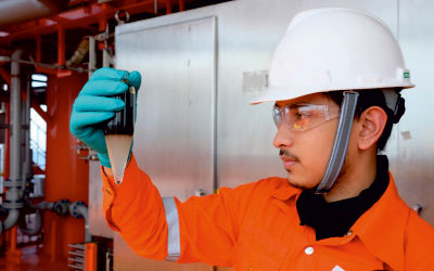 Man with a Hard Hat at the Industrial Site checking quality